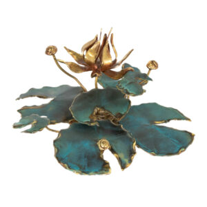 THOMAS YANO Teal Floral Metal Sculpture