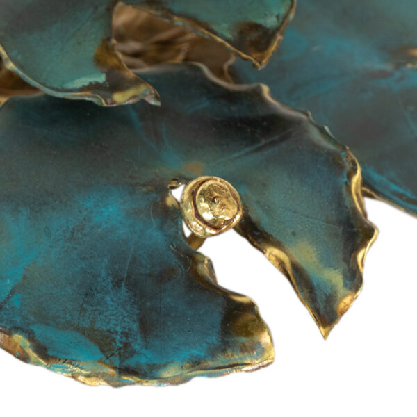 THOMAS YANO Teal Floral Metal Sculpture - Image 3