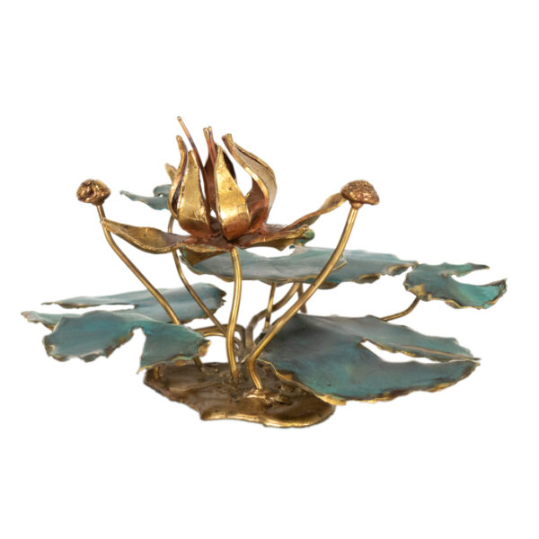THOMAS YANO Teal Floral Metal Sculpture - Image 4