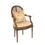 French Louis XVI Style Cane Back Armchair with Floral Upholstery - Image 2