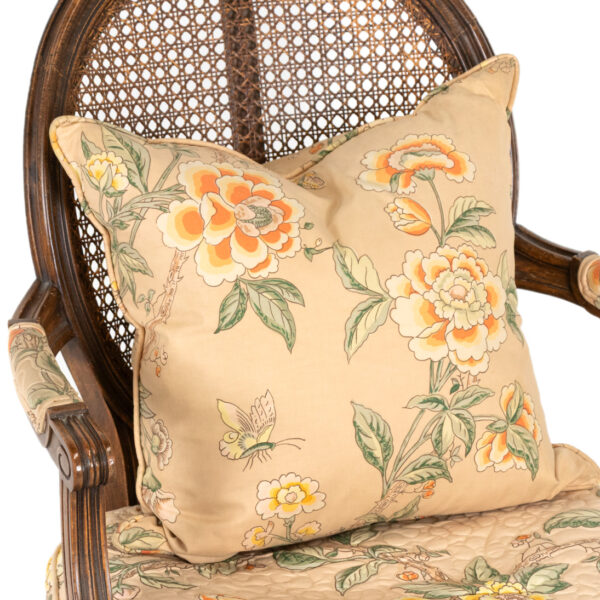 French Louis XVI Style Cane Back Armchair with Floral Upholstery - Image 3