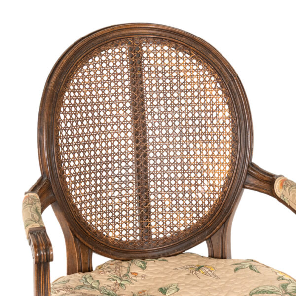 French Louis XVI Style Cane Back Armchair with Floral Upholstery - Image 4