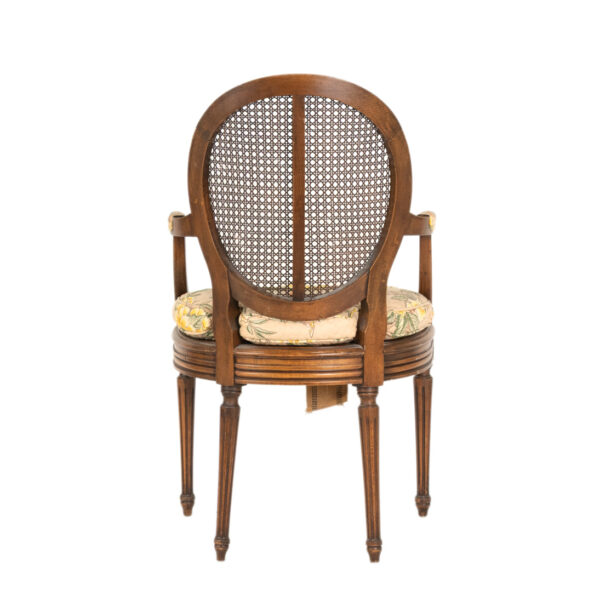 French Louis XVI Style Cane Back Armchair with Floral Upholstery - Image 8