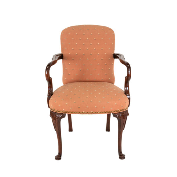 Gooseneck Armchair with Coral Floral Upholstery - Image 1