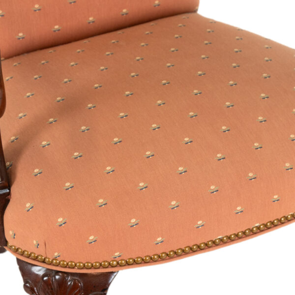 Gooseneck Armchair with Coral Floral Upholstery - Image 4