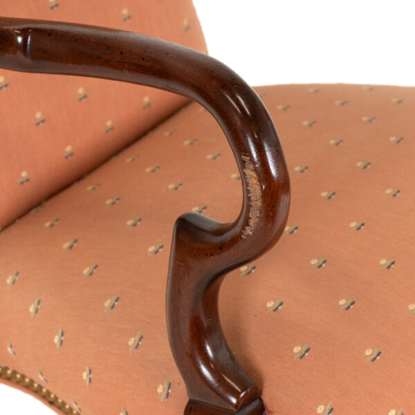 Gooseneck Armchair with Coral Floral Upholstery - Image 8