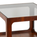 Vintage LANE Mid Century Modern Walnut End Table with Smoked Glass Top - Image 3