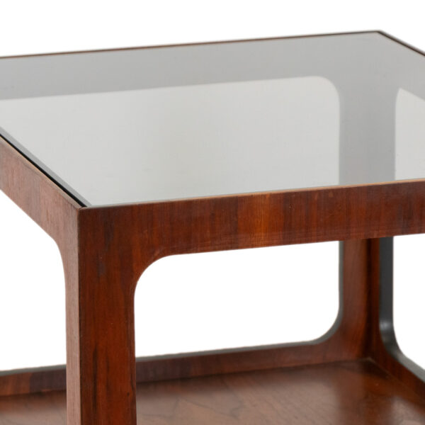 Vintage LANE Mid Century Modern Walnut End Table with Smoked Glass Top - Image 3