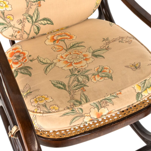 Bentwood Cane Rocker with Floral Upholstery - Image 4