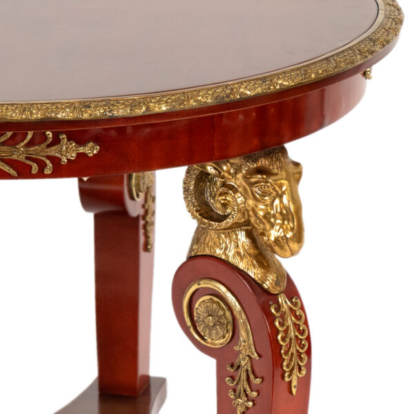 Round Hall Table with Ornate Gold Trim and Ram Head Swag - Image 4