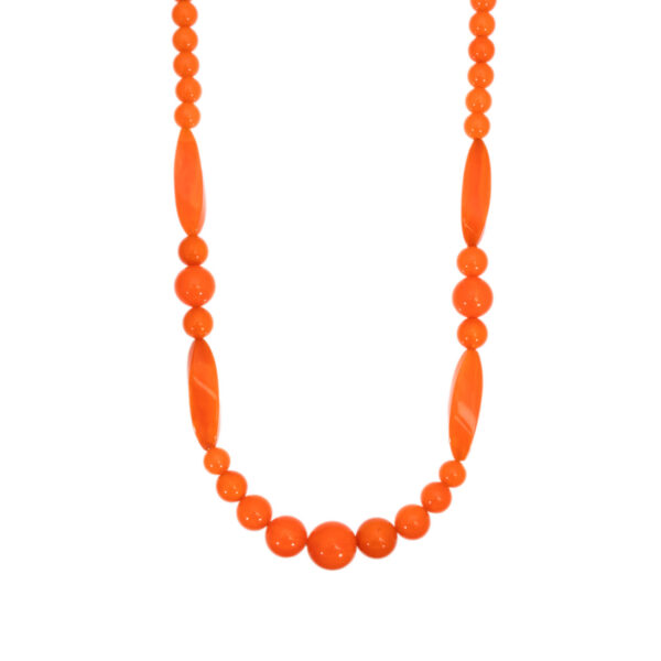 Vintage Bakelite Orange Long Beaded Necklace - Image 1