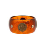 Vintage Bakelite Wide Tortoise Shell Bangle with Coin and Rivet Accents