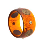 Vintage Bakelite Wide Tortoise Shell Bangle with Coin and Rivet Accents - Image 3