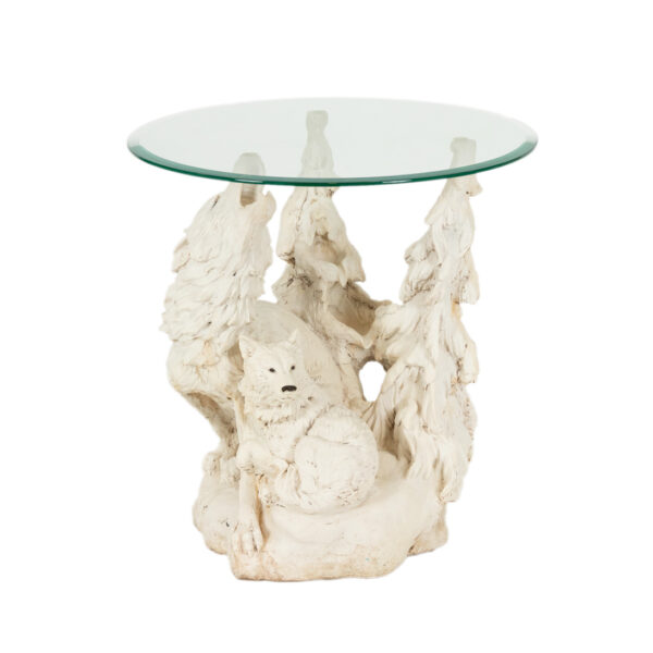 Glass Top White Wolf End Table with Water Feature - Image 1