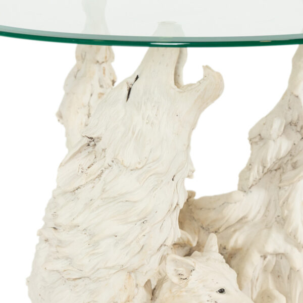Glass Top White Wolf End Table with Water Feature - Image 2