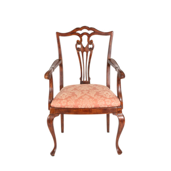 Chippendale Wood Framed Armchair in Custom Pink Floral Upholstery - Image 1