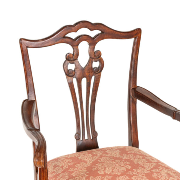 Chippendale Wood Framed Armchair in Custom Pink Floral Upholstery - Image 3
