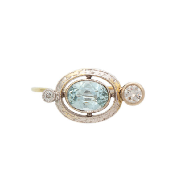 Antique Aquamarine and Diamond Ring in 14 Karat Gold - Image 1