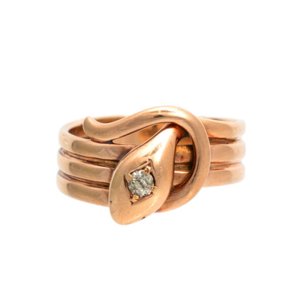 Antique Victorian Snake Ring with Diamond Accent in 10 Karat Gold - Image 1