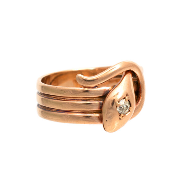 Antique Victorian Snake Ring with Diamond Accent in 10 Karat Gold - Image 3