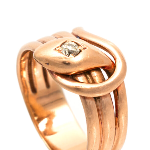 Antique Victorian Snake Ring with Diamond Accent in 10 Karat Gold - Image 2