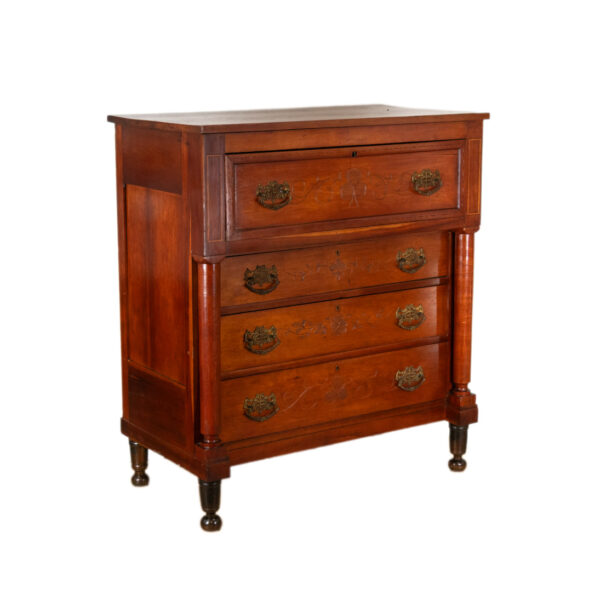 Antique 4 Drawer Dresser with Pencil Inlay and Column Accents - Image 2