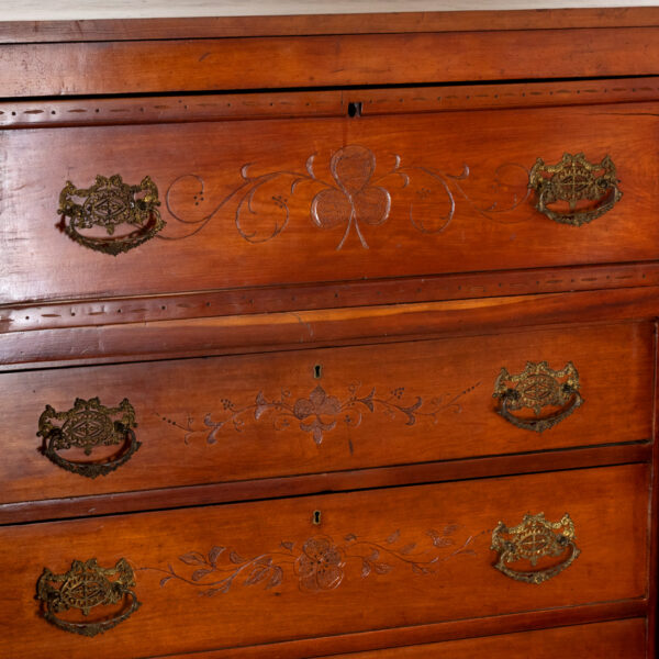 Antique 4 Drawer Dresser with Pencil Inlay and Column Accents - Image 4