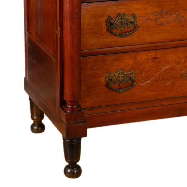 Antique 4 Drawer Dresser with Pencil Inlay and Column Accents - Image 7
