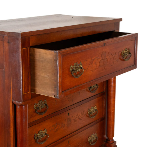 Antique 4 Drawer Dresser with Pencil Inlay and Column Accents - Image 5