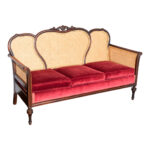 Antique Victorian Cane Back Parlor Sofa in Red Velvet Upholstery - Image 2
