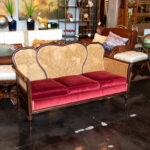 Antique Victorian Cane Back Parlor Sofa in Red Velvet Upholstery - Image 7