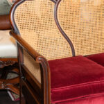 Antique Victorian Cane Back Parlor Sofa in Red Velvet Upholstery - Image 4
