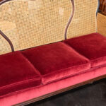 Antique Victorian Cane Back Parlor Sofa in Red Velvet Upholstery - Image 5