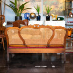 Antique Victorian Cane Back Parlor Sofa in Red Velvet Upholstery - Image 8