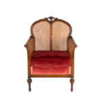 Antique Victorian Cane Back Parlor Chair in Red Velvet Upholstery