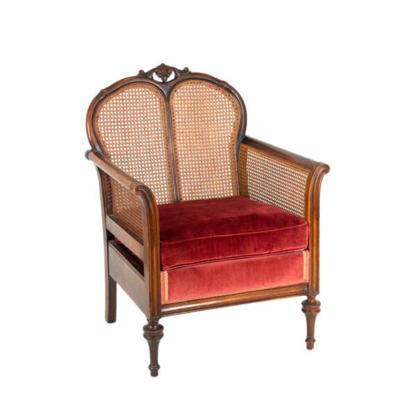 Antique Victorian Cane Back Parlor Chair in Red Velvet Upholstery - Image 2