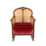 Antique Victorian Cane Back Parlor Rocker in Red Velvet Upholstery