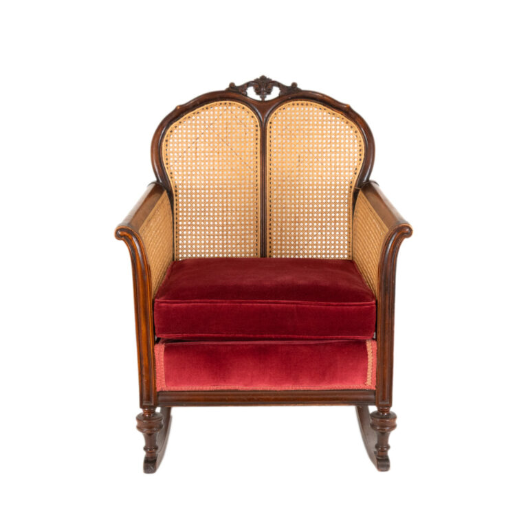 Antique Victorian Cane Back Parlor Rocker in Red Velvet Upholstery ...
