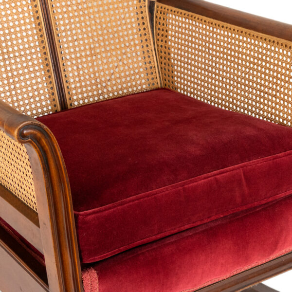 Antique Victorian Cane Back Parlor Rocker in Red Velvet Upholstery - Image 4