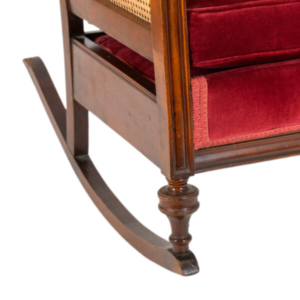 Antique Victorian Cane Back Parlor Rocker in Red Velvet Upholstery - Image 5