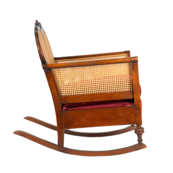 Antique Victorian Cane Back Parlor Rocker in Red Velvet Upholstery - Image 6