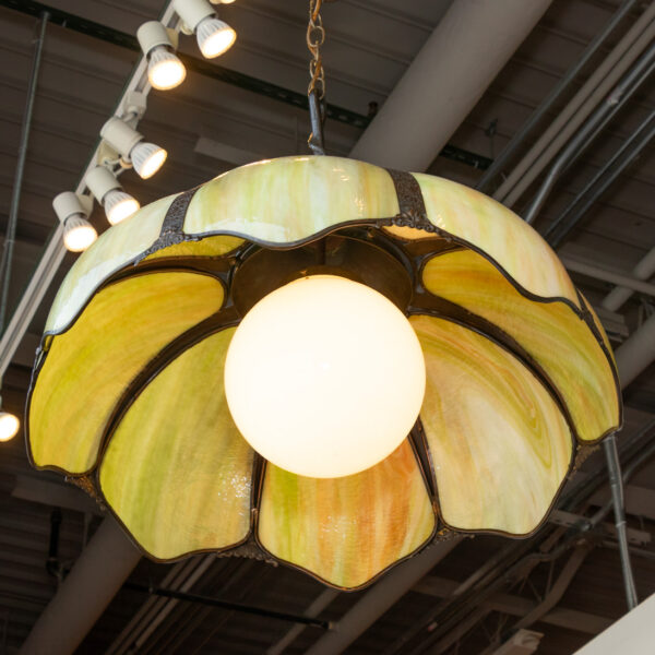 Vintage Slag Glass Pendant Light with Etched Copper - Image 2