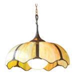 Vintage Slag Glass Pendant Light with Etched Copper