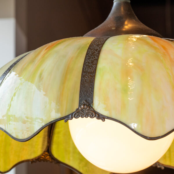 Vintage Slag Glass Pendant Light with Etched Copper - Image 3