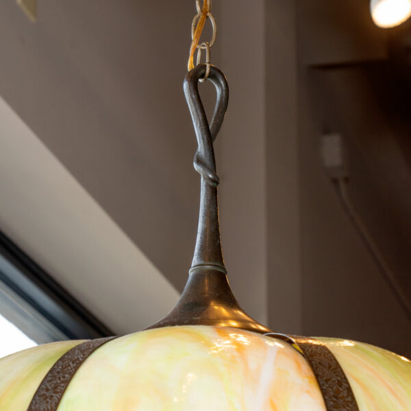 Vintage Slag Glass Pendant Light with Etched Copper - Image 4