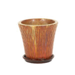 CAMPANIA Planter with Underplate in Orange and Brown Drip Glaze
