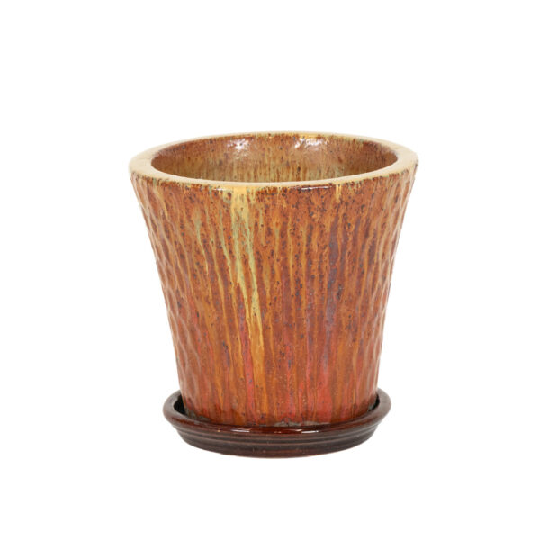 CAMPANIA Planter with Underplate in Orange and Brown Drip Glaze - Image 1