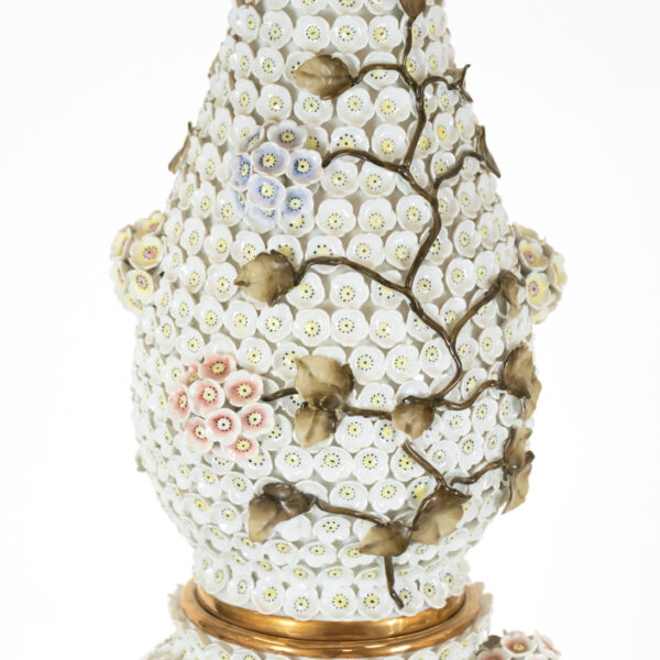 Vintage Meissen Style Floral Snowball Vase Lamp - Image 3