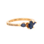 Sapphire and Diamond Ring with Carved Leaf Accents in 14 Karat Gold - Image 3