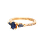 Sapphire and Diamond Ring with Carved Leaf Accents in 14 Karat Gold - Image 5